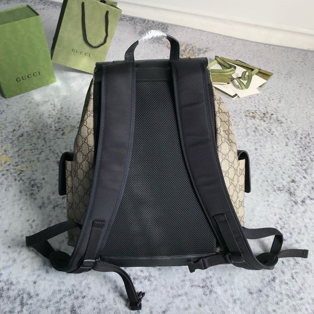 GUCCI Supreme Monogram Double Buckle Backpack Beige Black