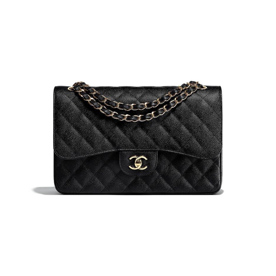 CHANEL LARGE CLASSIC HANDBAG Grained Calfskin & Gold Metal