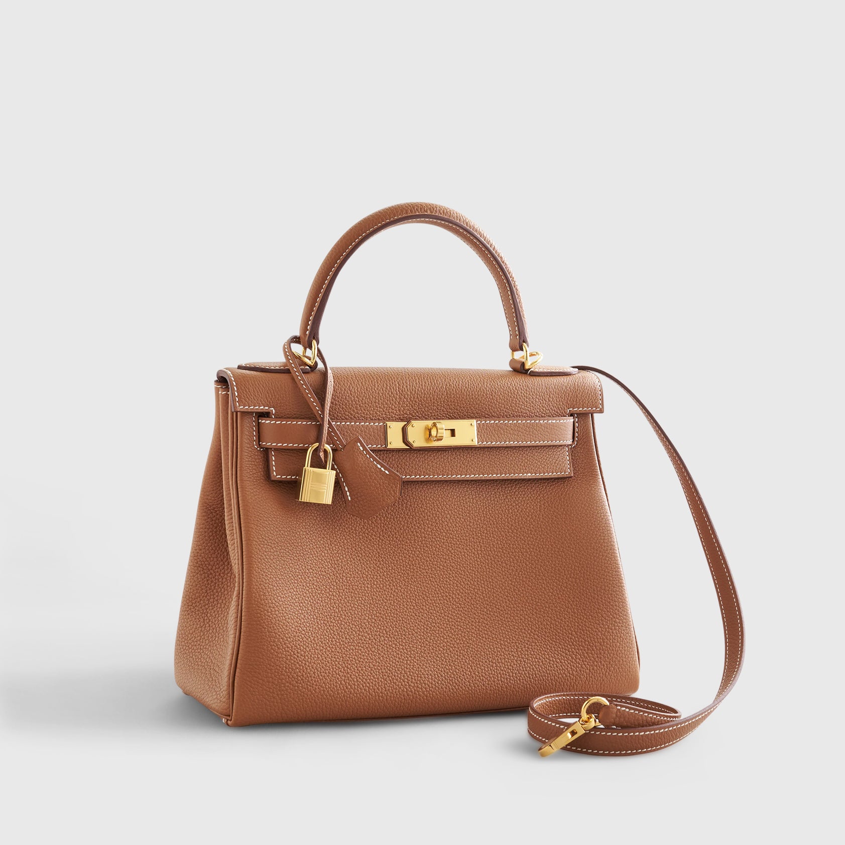 HERMES Kelly 28 Togo Gold Retourne w/Nata Strap Gold Hardware