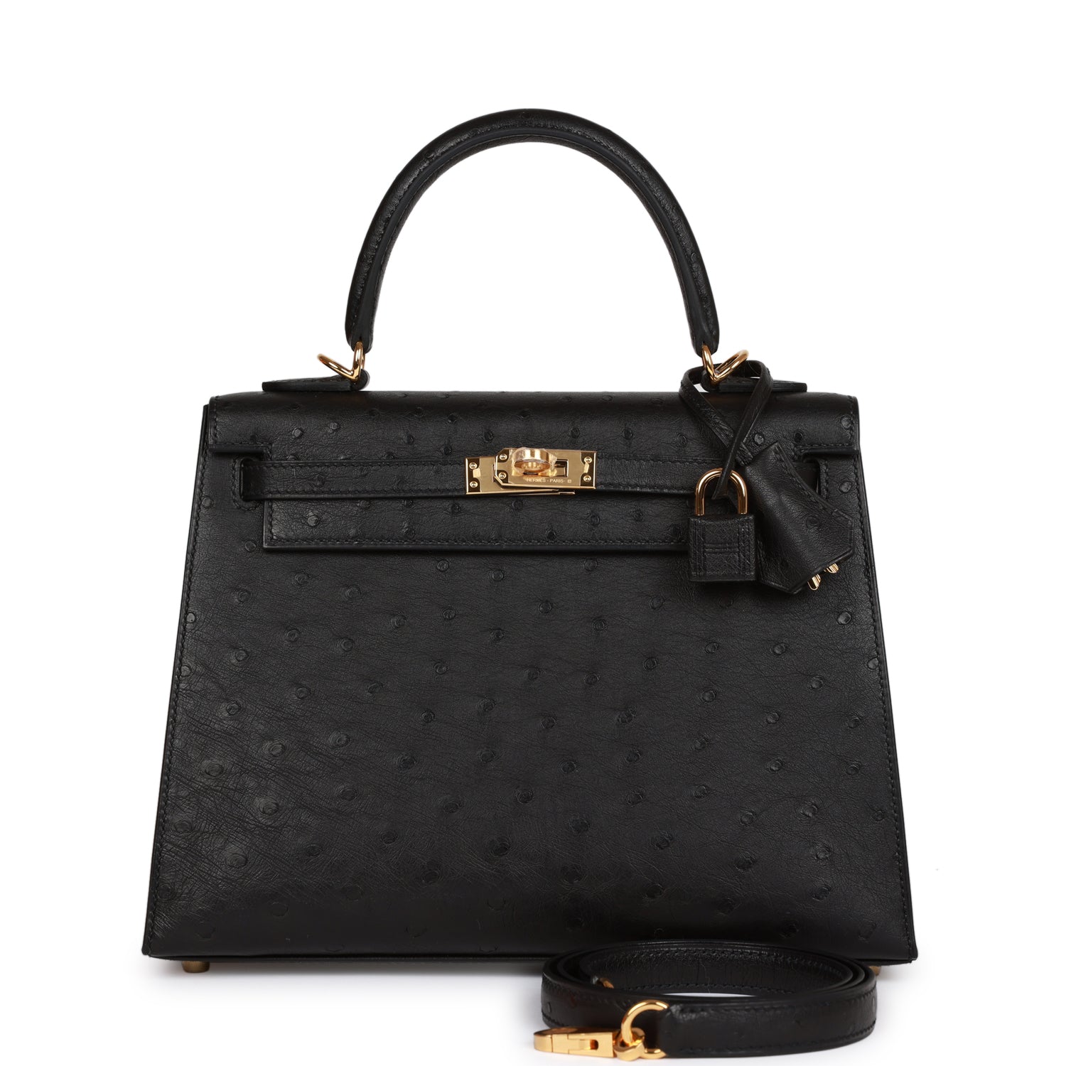 HERMES Kelly Sellier 25 Black OstricHERMES Gold Hardware