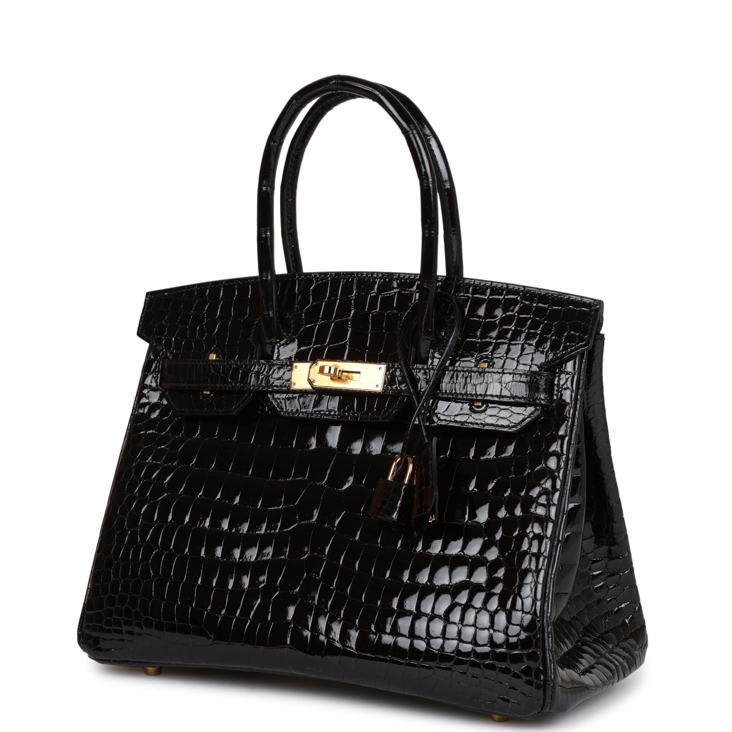 HERMES Birkin 30 Black Shiny Niloticus Crocodile Gold Hardware