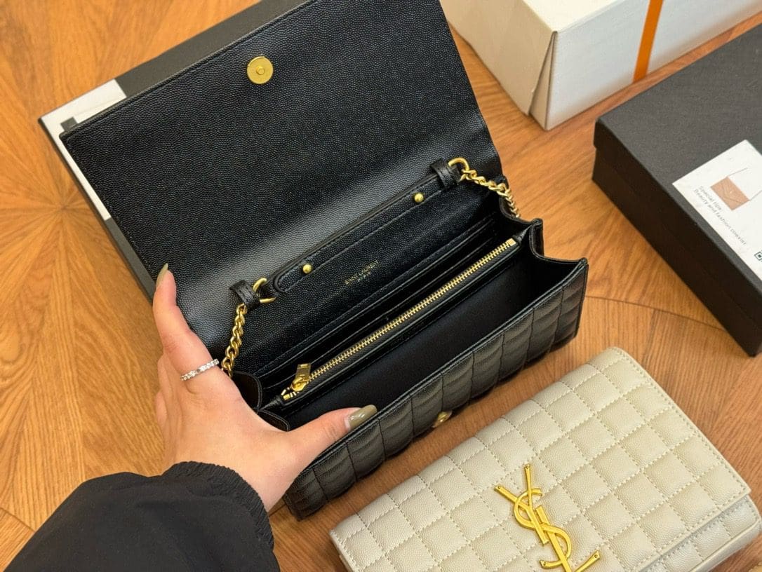 SAINT LAURENT LAMBSKIN CASSANDRE CHAIN WALLET
