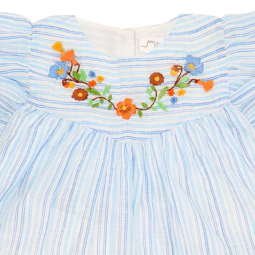 Flounce Sleeve Embroidered Playsuit