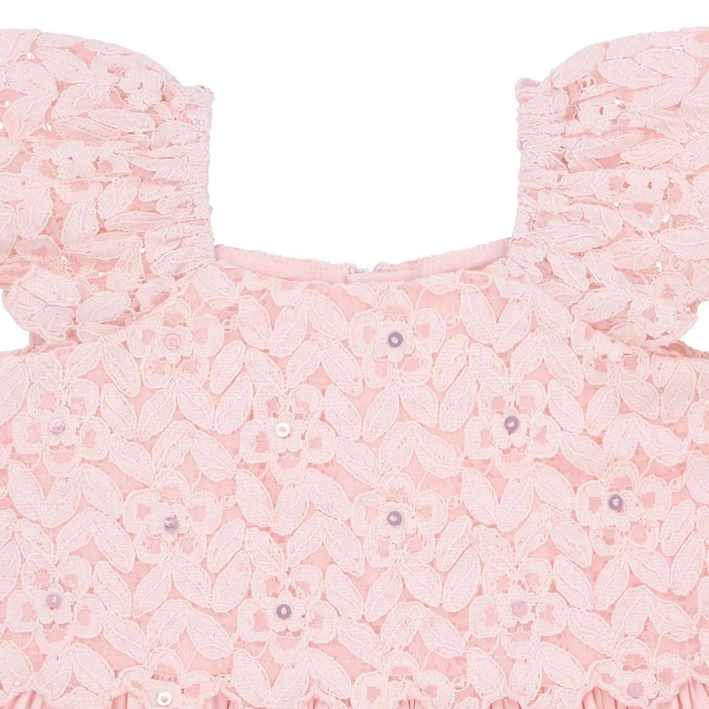 Flounce sleeves lace dress