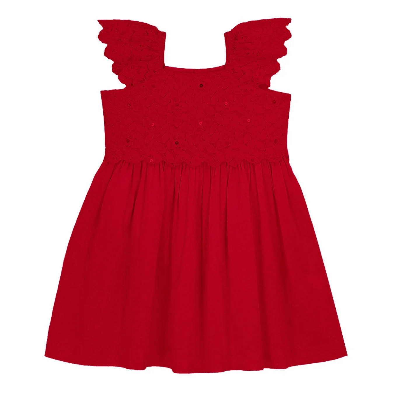 Flounce sleeves lace dress