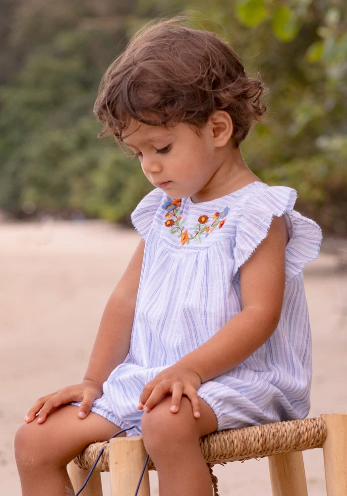 Flounce Sleeve Embroidered Playsuit