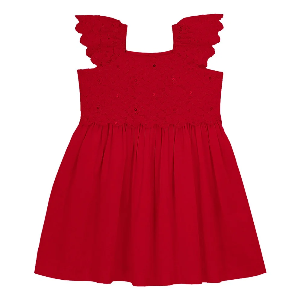 Flounce sleeves lace dress