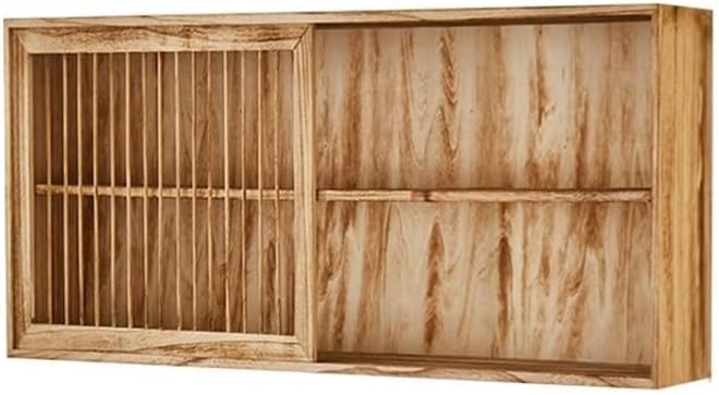 Wall Mounted Storage Cabinet Vintage Storage Rack Wood Floating Shelf Cup Holder Display Rack for Kitchen Home Long-Lasting(Natural,60cm)