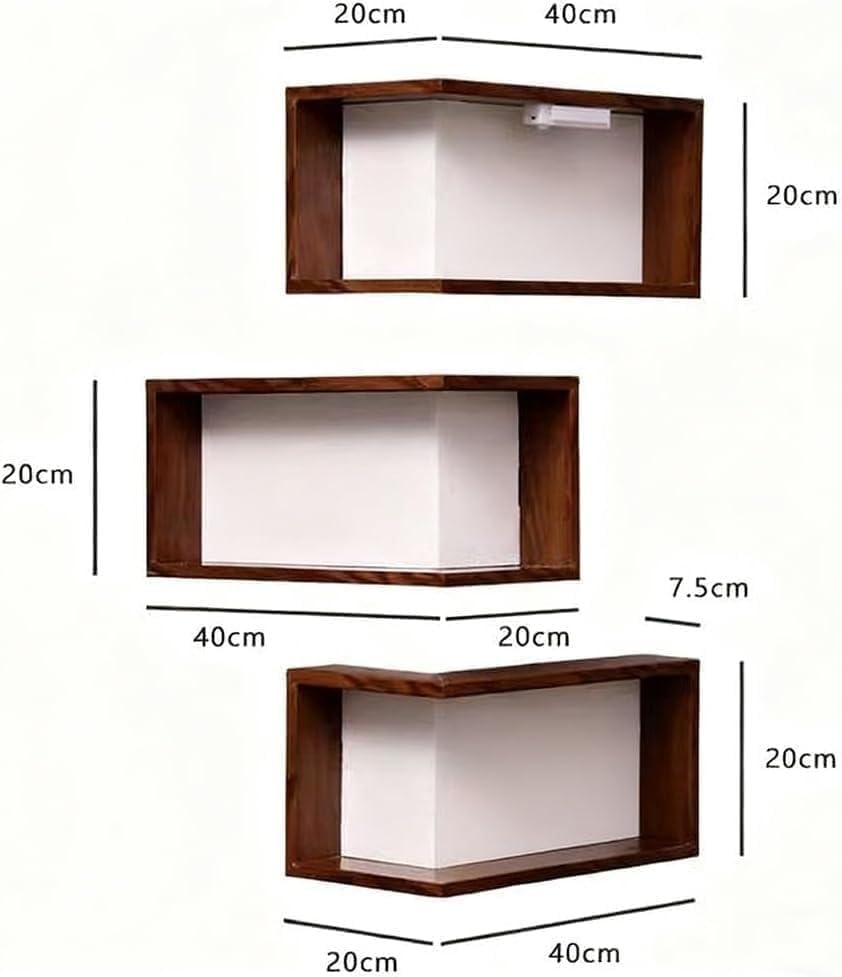 TBQATNTS Smart Corner Shelves, Set of 3 – Wooden Floating Corner Storage Shelves for Wall Mount, Space-Saving Display Rack for Home Décor (LED Light Not Included)