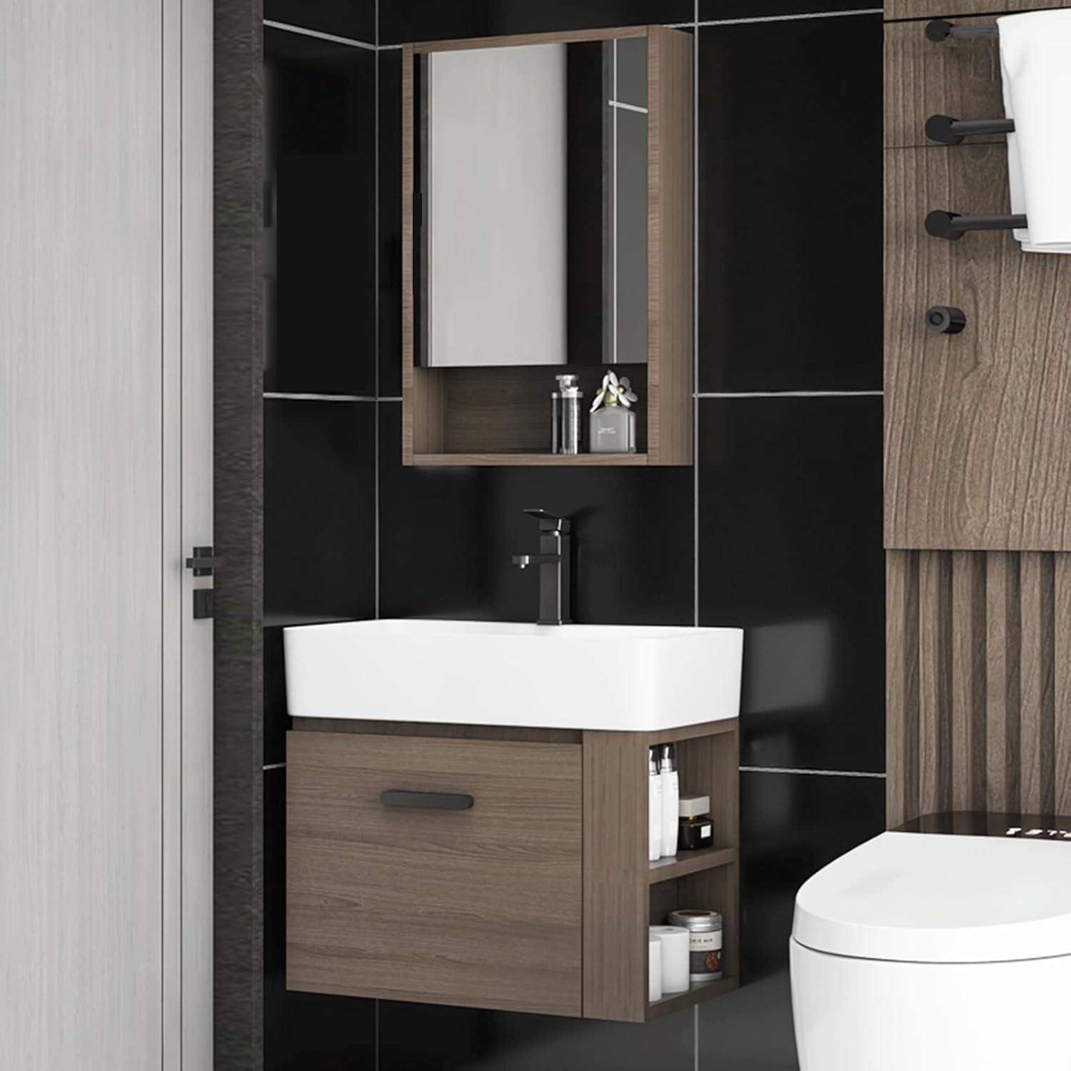 Bathroom Vanity Sink Combo - Wall Mounted Cabinet & Rectangle Ceramic Vessel Sink & Mirror (Size : 48 * 37 * 50cm)