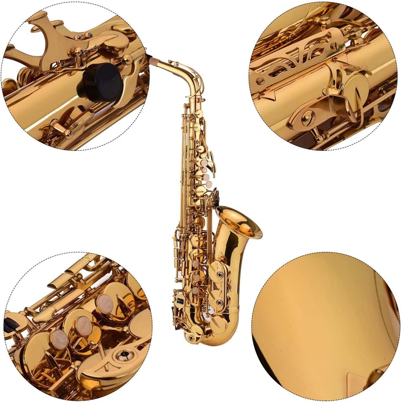 EB Alto Saxophone Sax Brass Body White Shell Keys Quality Woodwind Instrument Professional Saxophone