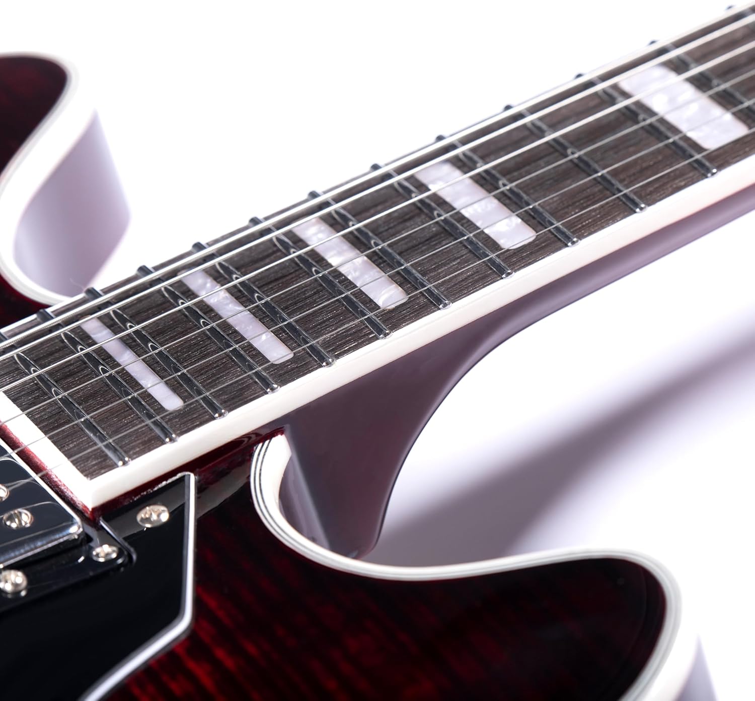 GROTE Jazz Electric Guitar Semi-Hollow Body Trapeze Tailpiece Bridge Guitar Gig Bag (RED)