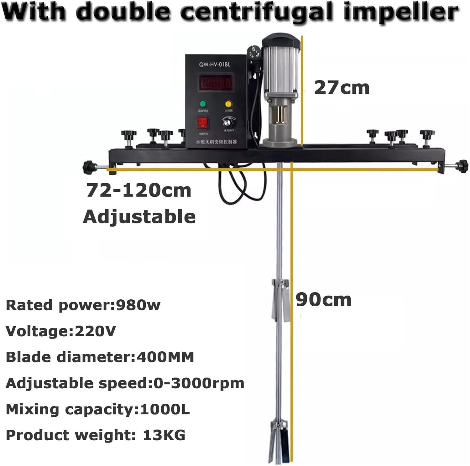 IBC Paint Agitator, 980W Electric Tank Mixer Machine, Commercial 1 Ton Paint Stirring Machine with Support Hanger, Paint Mixing Equipment, for Ink Dissolver Agitator