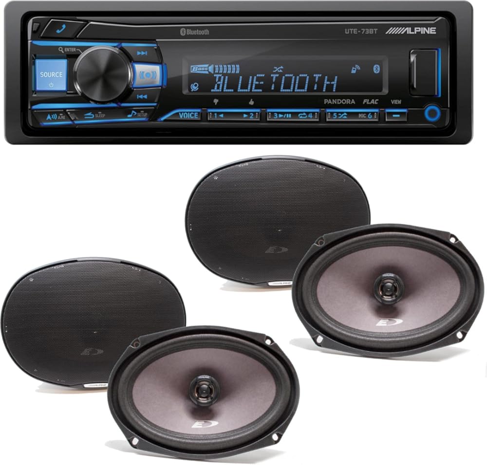 Alpine UTE-73BT Bluetooth® Multimedia Receiver (Does Not Play CDs) with Two Pairs SXE-6926S 6x9 Coax Speakers
