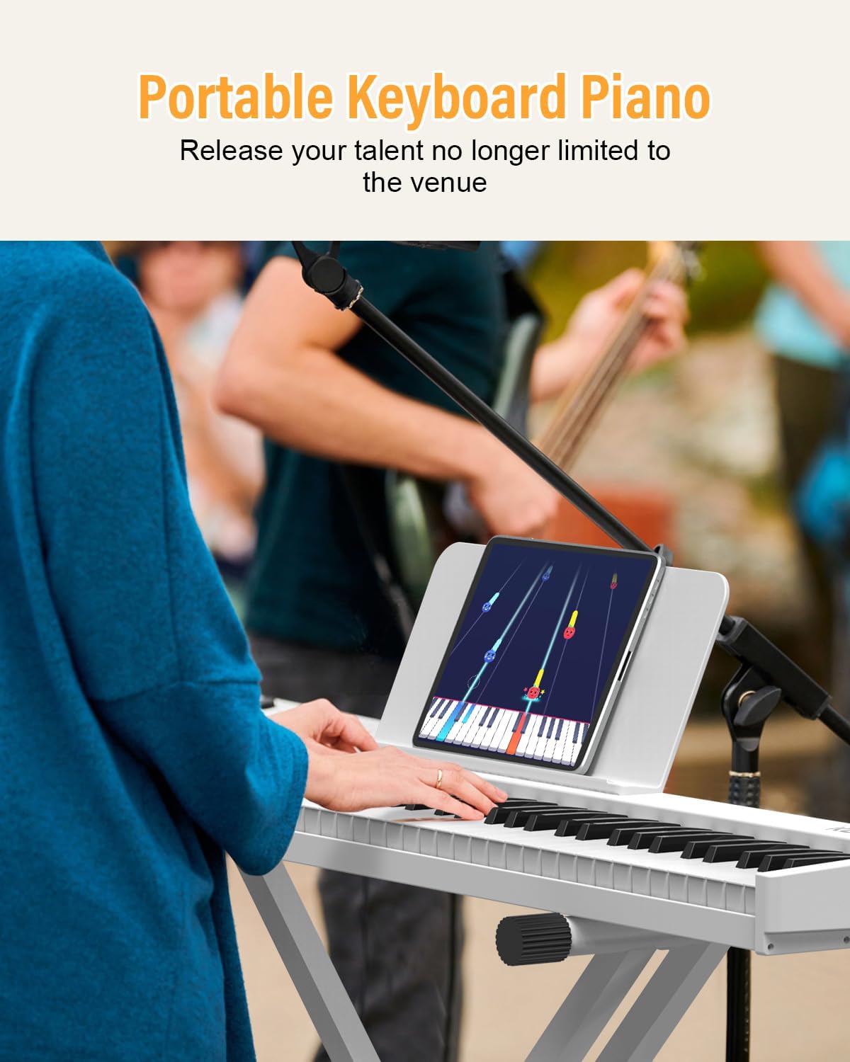 KONIX 88 Key Semi Weighted Keyboard Piano, Full Size Digital Piano with Double X Stand, Portable Keyboard Piano for Beginner Include Sustain Pedal, Power Supply and Piano Bag - White