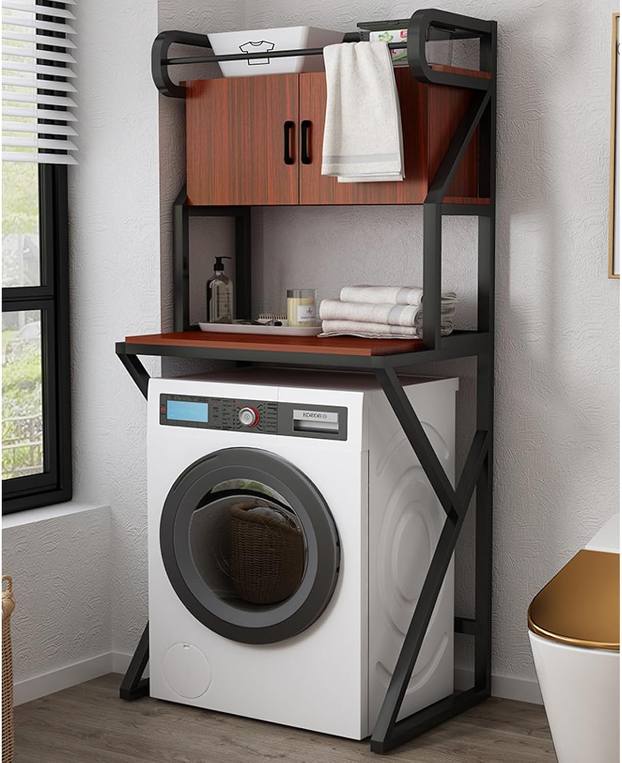 Over Washing Machine Storage Rack, Bathroom Balcony Rack for Washing Machine Drum, Storage Cabinet with Storage Cabinet (B)