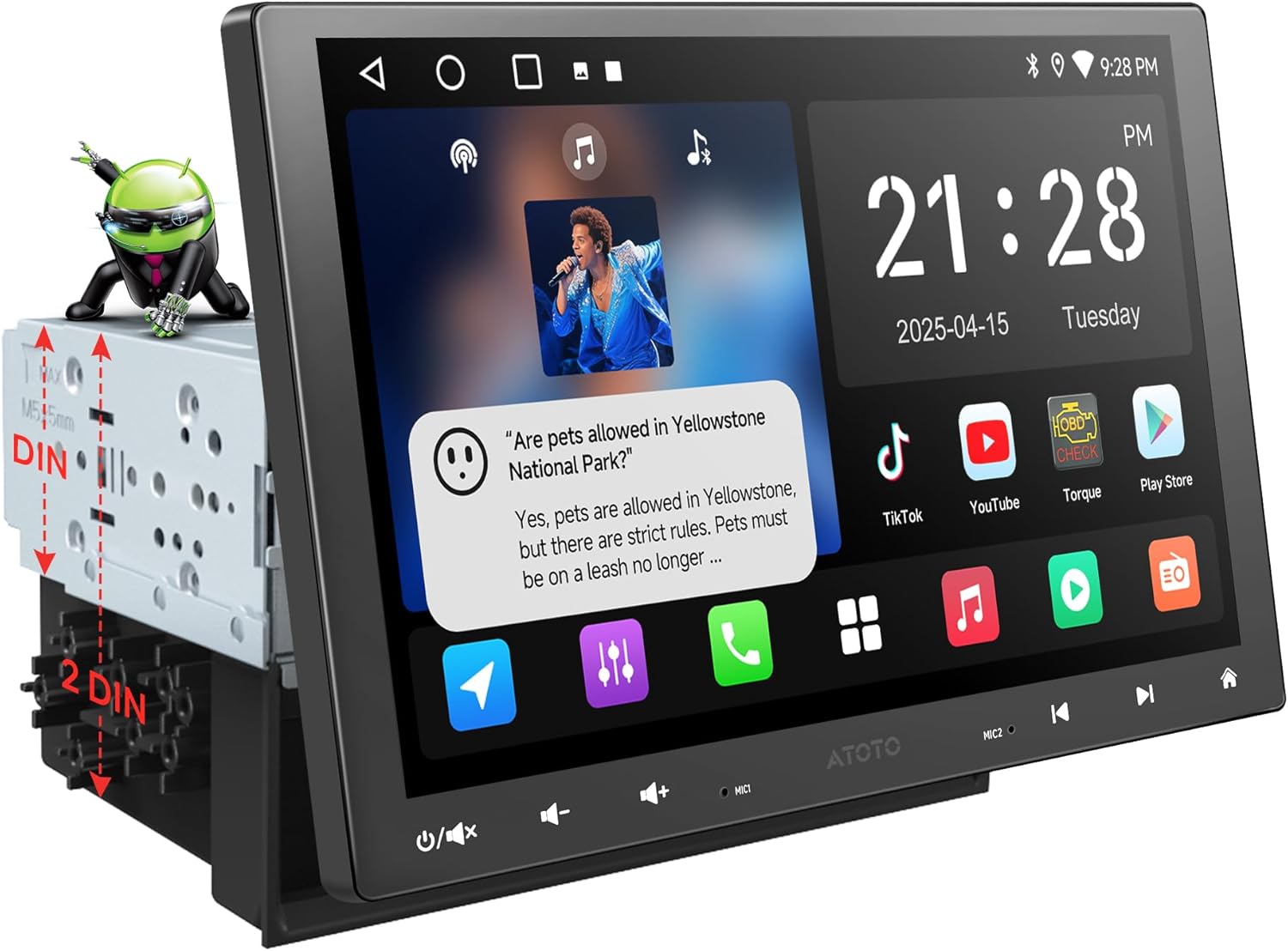 A5L 10 inch Double DIN & Single DIN Adaptive Car Stereo, Floating Android Car Radio 2G+32G, Wireless CarPlay&Android Auto, WiFi/Bluetooth/USB, MirrorLink, 24B EQ&DSP/FM, AI Chat, GPS Navi