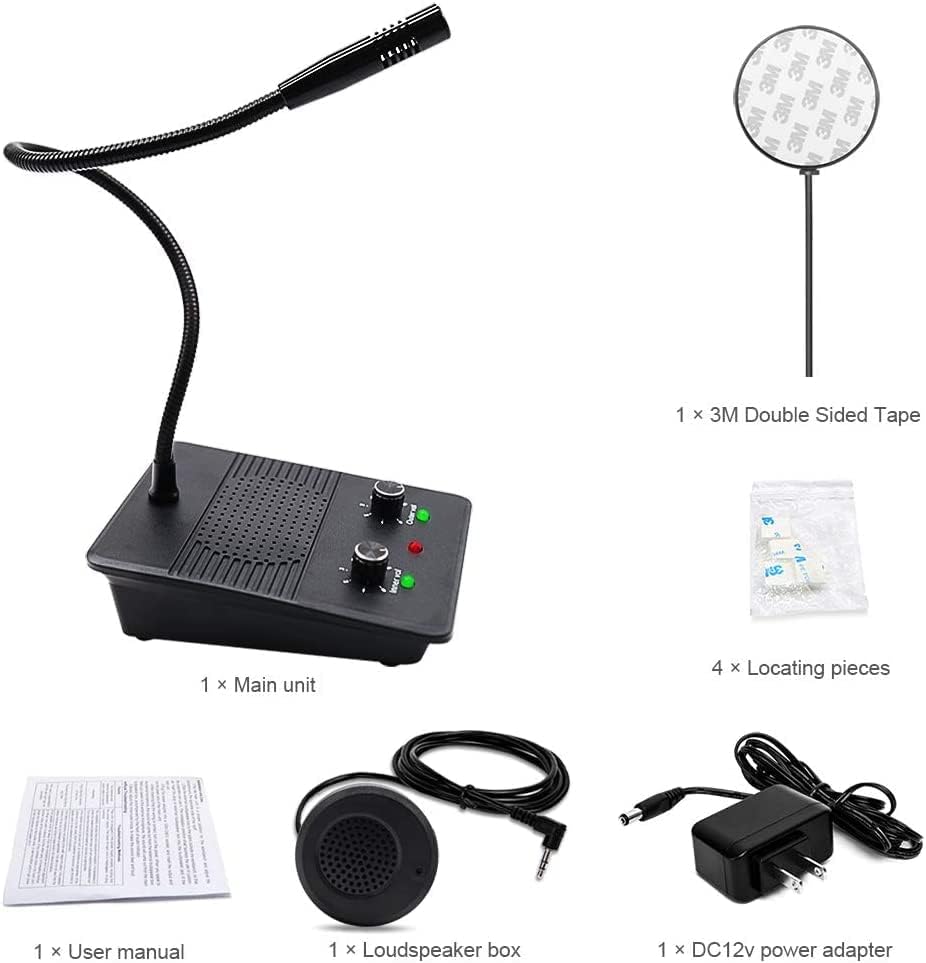 ChunHee Window Speaker Intercom System Anti-Interference Dual-Way Intercommunication Microphone and Speaker Bank Window Intercom Glass Window Microphone for Business/Bank/Office/Hospital