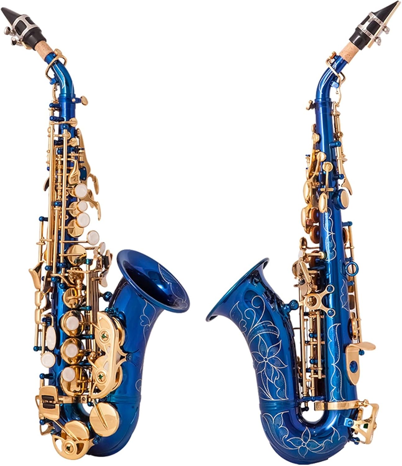 Saxophone Set Brass Golden Carve Pattern Bb Bend Althorn Saxophone Pearl White Shell Buttons Wind Instrument Student Saxophone