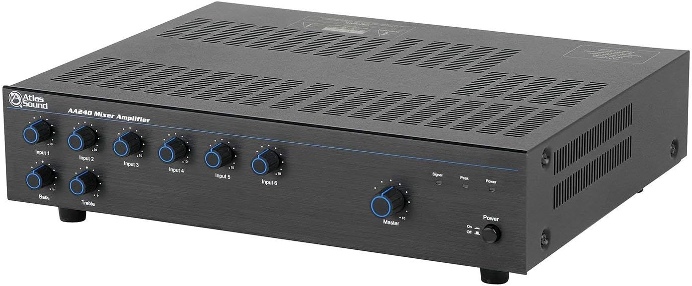 Atlas Sound AA240 Mixer Amplifier 240 Watt 6 Channel Bridge IN OUT Circuit 5 Mic Line Input