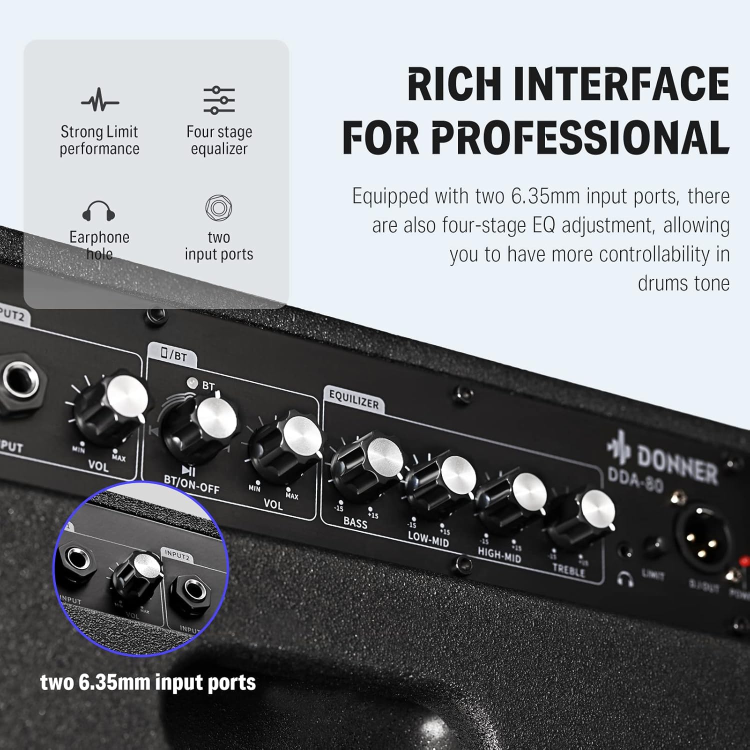 Donner Electric Drum AMP, 80-Watt Wireless Electronic Drum Amplifier Professional DDA-80