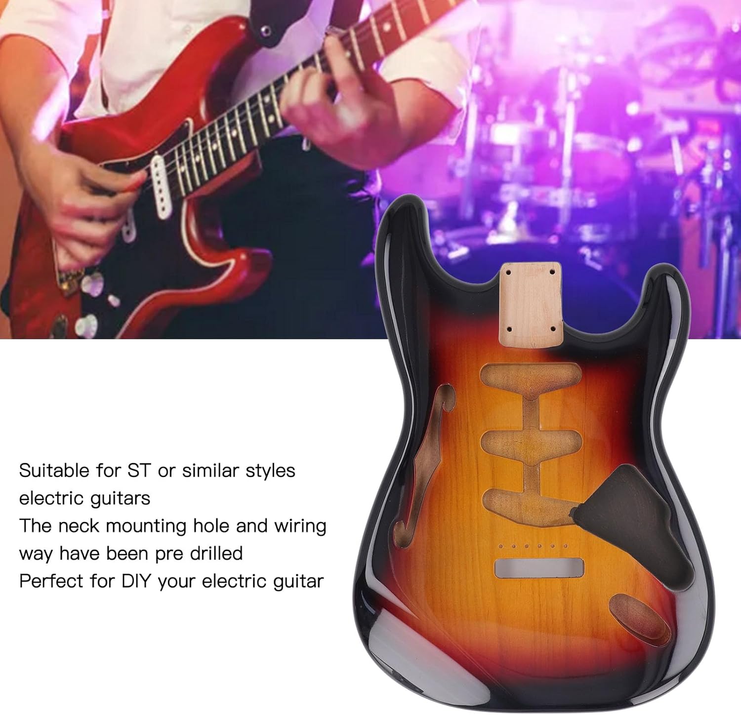Electric Guitar Body, With SSS Wiring Way Design, Wooden Electric Guitar Body with High Gloss Finish for ST (GSB13ST Color Block