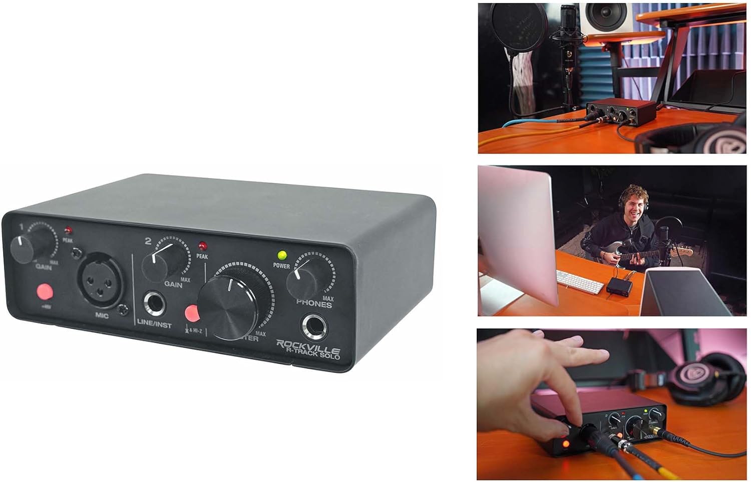 Rockville Bundle: Rockville R-TRACK SOLO Audio Interface Drivers Bundle with Rockville RCM03 Microphone Shock Mount & Rockville PRO-M50 Studio Headphones & Rockville RDTS Studio Mic Tripod (4 Items)