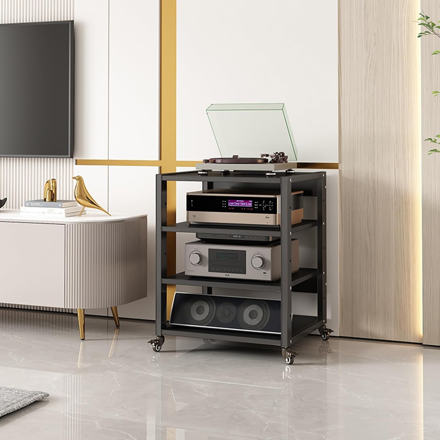 Movable Media Stand Movable Media Cabinet, 3/4-Tier Modern Audio Video Media Stand CD Rack TV Corner Shelf (Size : 4 Tier)