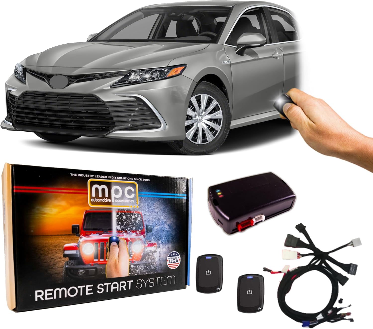 MPC Remote Starter Compatible with Toyota Camry 2018-2022 |Hybrid| |Push to Start| with T-Harness - (2) Ultra-Compact Extended Range 1-Button Remotes - Up to 1,500 ft Range