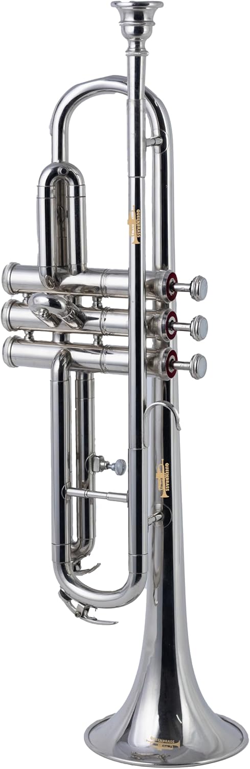 Queen Brass Bb Trumpet Chrome Finish Brass Body with 7C Mouthpiece and Hard Case for Beginners and Students Band Rehearsals School Performances Practice