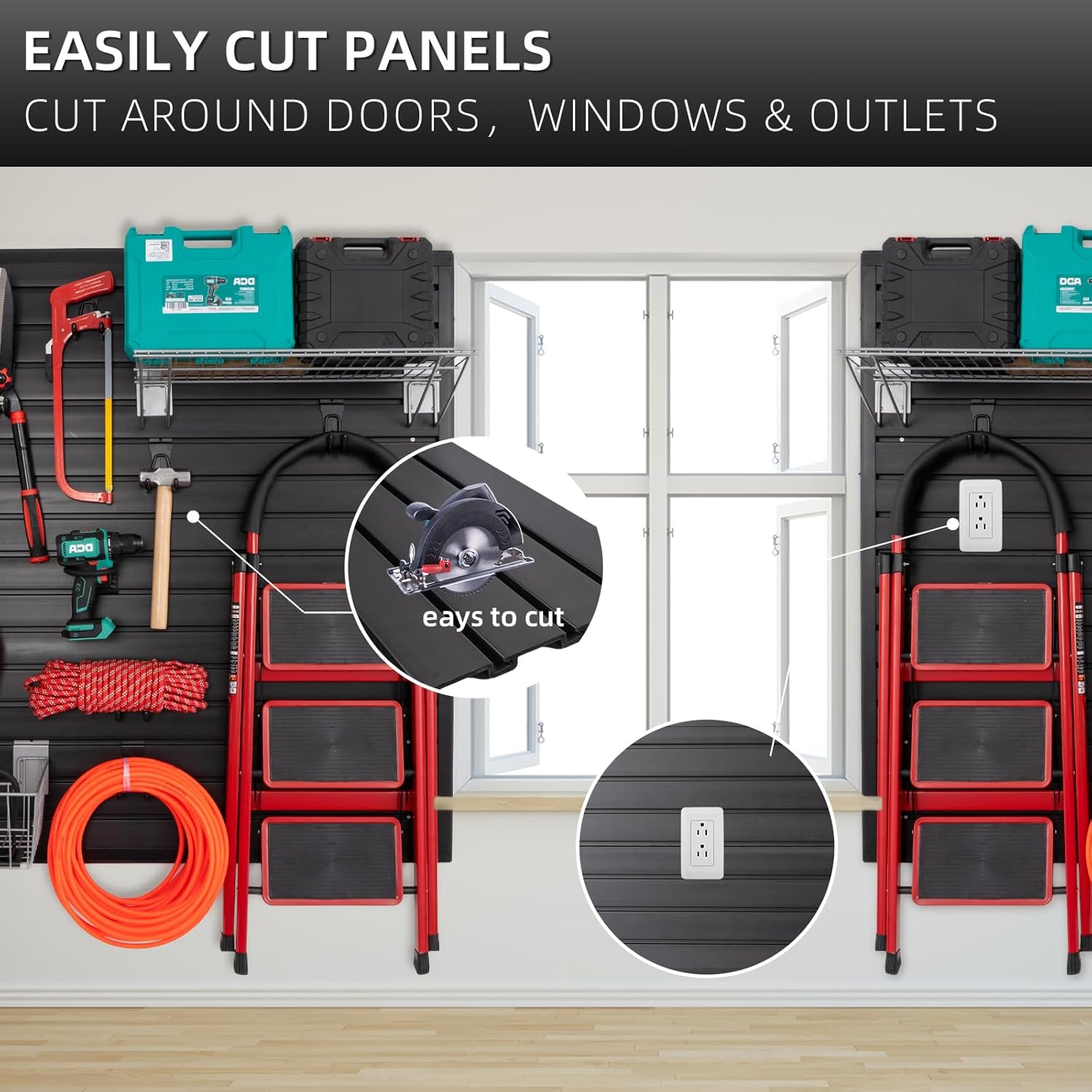 Slat Wall Paneling Garage Wall Organizer, Black Slatwall Panels 4'x8' Garage Tool Organizer Wall Mount Garage Slat Wall Storage Systems, Slat Board PVC Wall Panels Garage Storage Organization Product