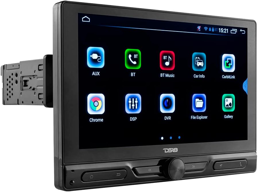 DS18 DDX10.5ADX 10.5” Single-Din Floating Touch Screen Display Multimedia Receiver Android 10 Operating System/Mirror Link iOS & Android DSP/BT/AUX/USB/SD/AM/FM (Renewed), Black