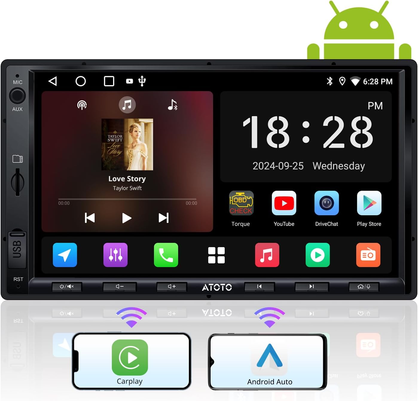 ATOTO A5L 7inch Android Double DIN Car Stereo, Wireless CarPlay&Android Auto Touch Screen, Wi-Fi/BT/USB Tethering, 2G+32G Car Radio Bluetooth, 24B-EQ DSP, MirrorLink, GPS/SWC/FM/AM,AI Chat, A5LG2A7T