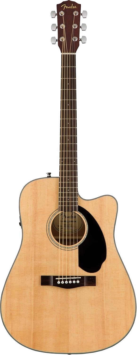 Fender CD-60SCE Solid Top Dreadnought Acoustic-Electric Guitar - Natural Bundle with Gig Bag, Instrument Cable, Tuner, Strap, Strings, Picks, Polishing Cloth and Austin Bazaar Instructional DVD