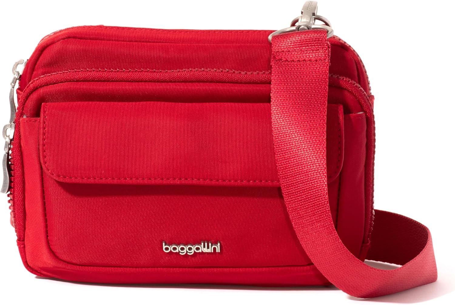Baggallini Modern Double Zip Crossbody, Crimson Red