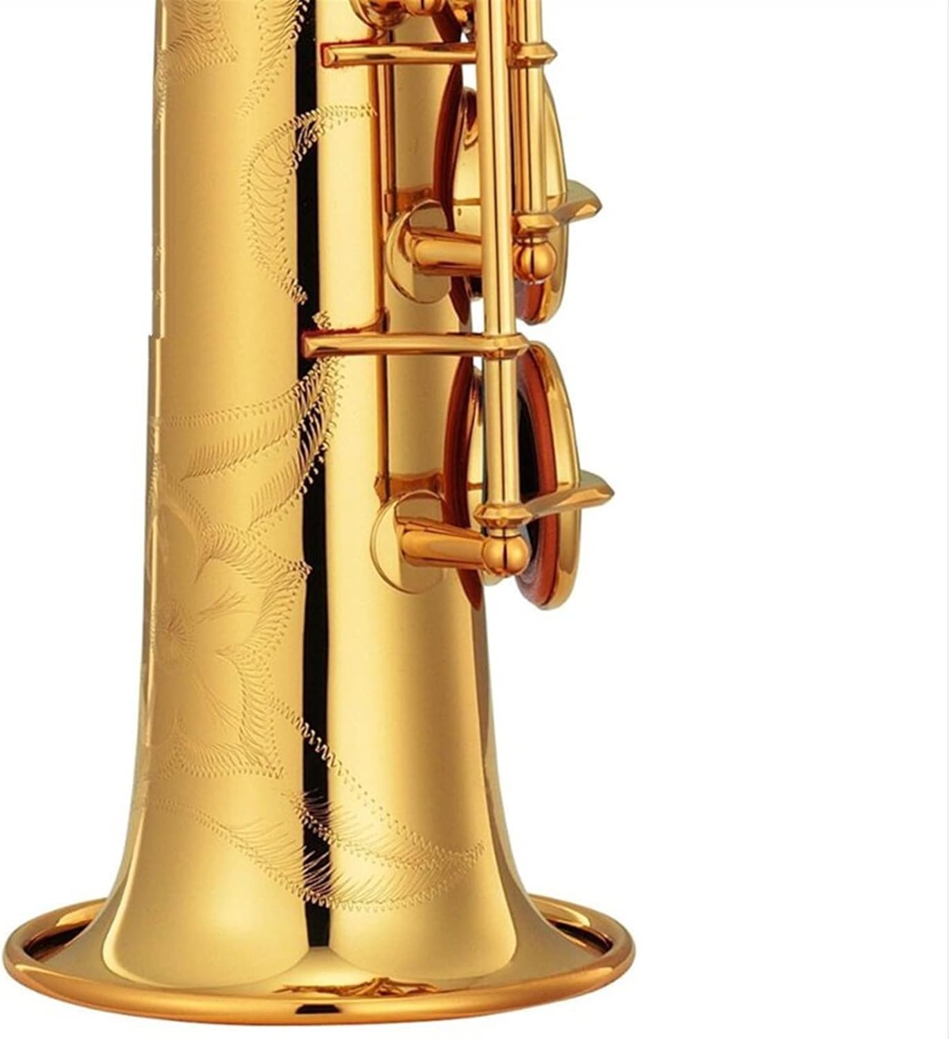 Saxophone Brass Straight B Flat Sax Woodwind Instrument Natural Shell Key Carve Pattern (Color : 1)