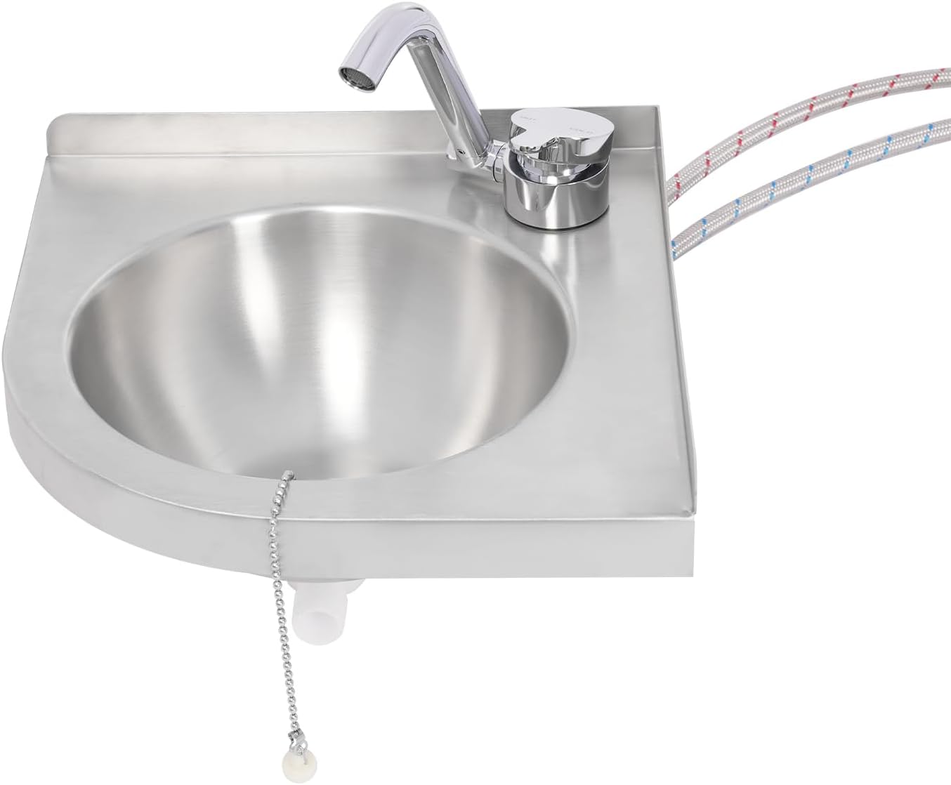 Triangular Stainless Steel Sink, Bathroom Water Channel Wall Mount Corner Small Sink, Wall-mounted Corner Trough Mini Kitchen Basin w/Faucet, Drain Plug, Hose for Kitchen Bathroom