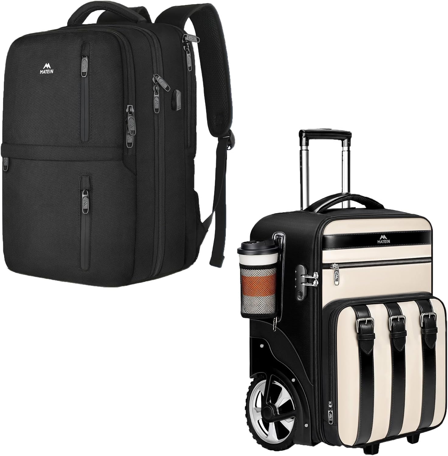 MATEIN Rolling Backpack for Women with Large Wheels, Anti Theft Fashion Wheeled Travel Backpack Fits 17