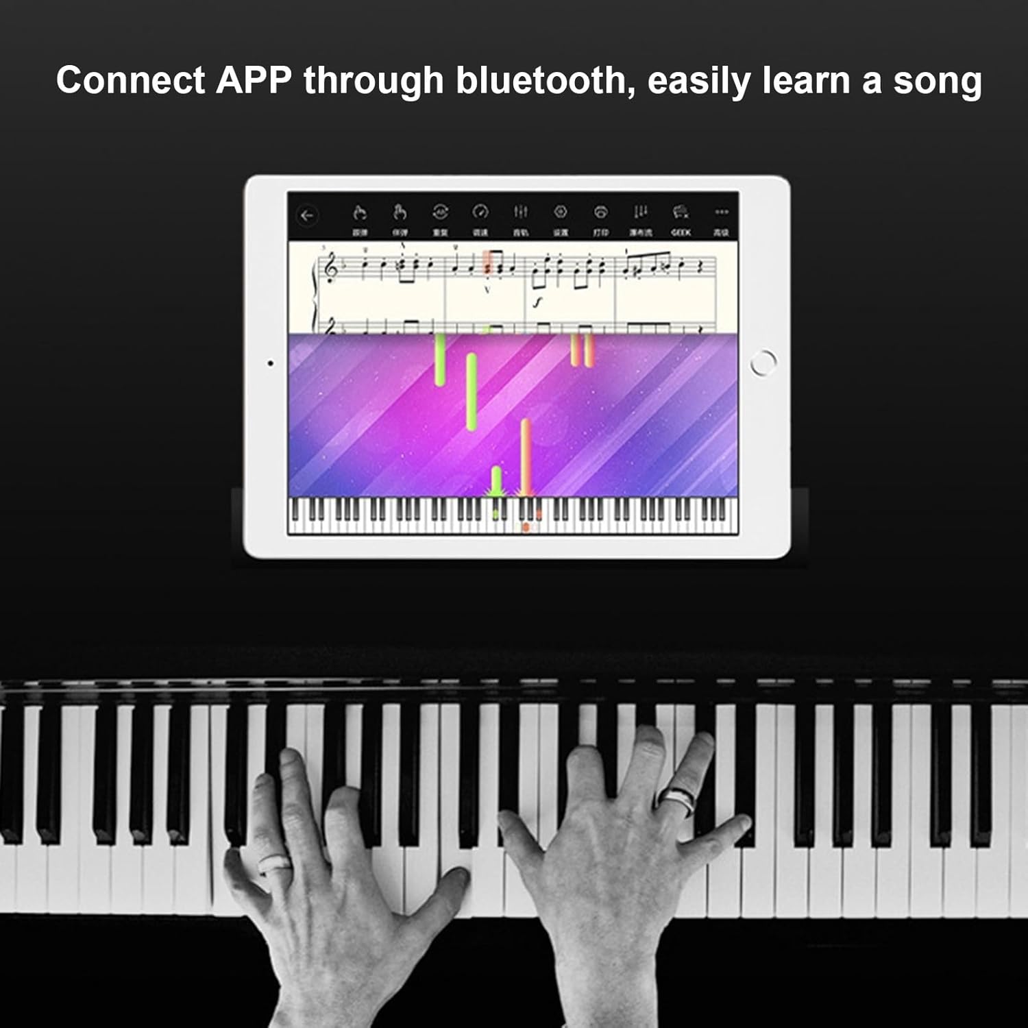 88 Keys Electric Keyboard Digital Piano With Stand Sustain Pedal Portable Electronic Keyboard Full Size Touch-sensitive Support Bluetooth MIDI For Beginners Adults Children (Color : Black)