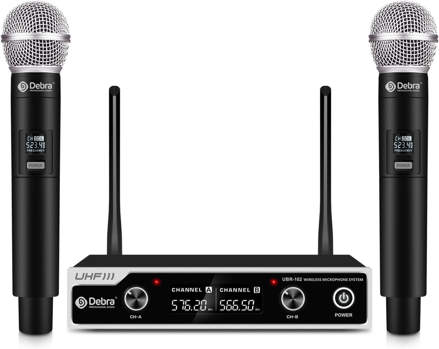 D Debra Wireless Microphone System UHF UBR-102 with Cordless Handheld Lavalier Headset Mics, 260ft Range, Suitable for Church, Lectures, Karaoke, Weddings, DJ, and Bars(2 Handheld)
