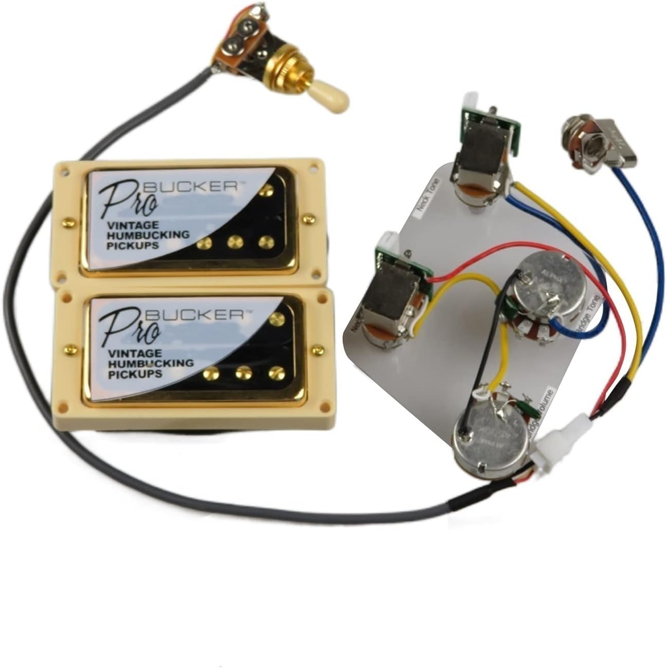 Electric Guitar Pickups Humbucker Pickups Alnico 5 ProBucker Push/Pull Wiring Harness Electric Guitar Pickups for Epiphone Guitar Pickup Set (Color : Golden YE)