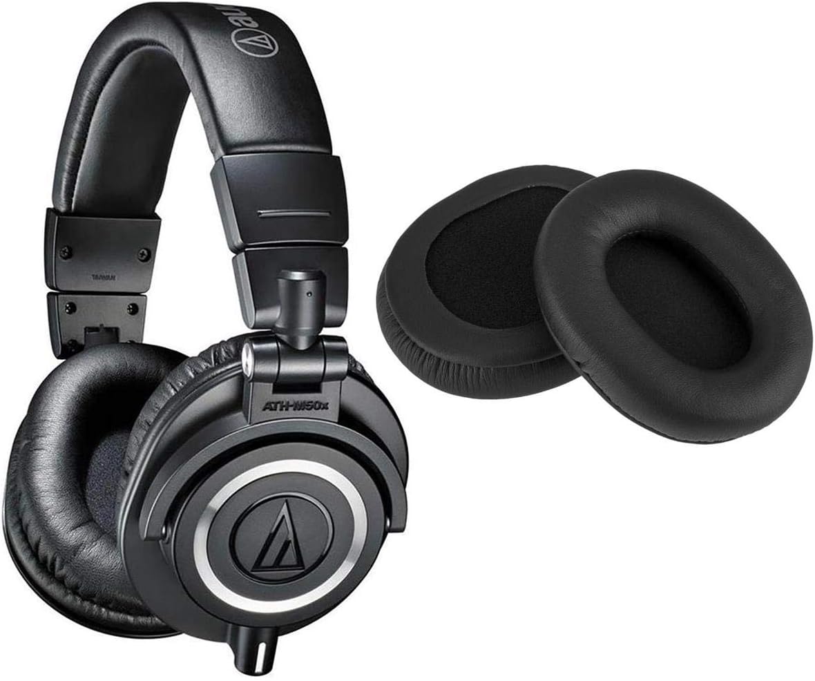 Audio-Technica ATH-M50X Professional Studio Monitor Headphones, Black, Professional Grade, Critically Acclaimed, with Detachable Cable - With H&A High Frequency Leather Earpads