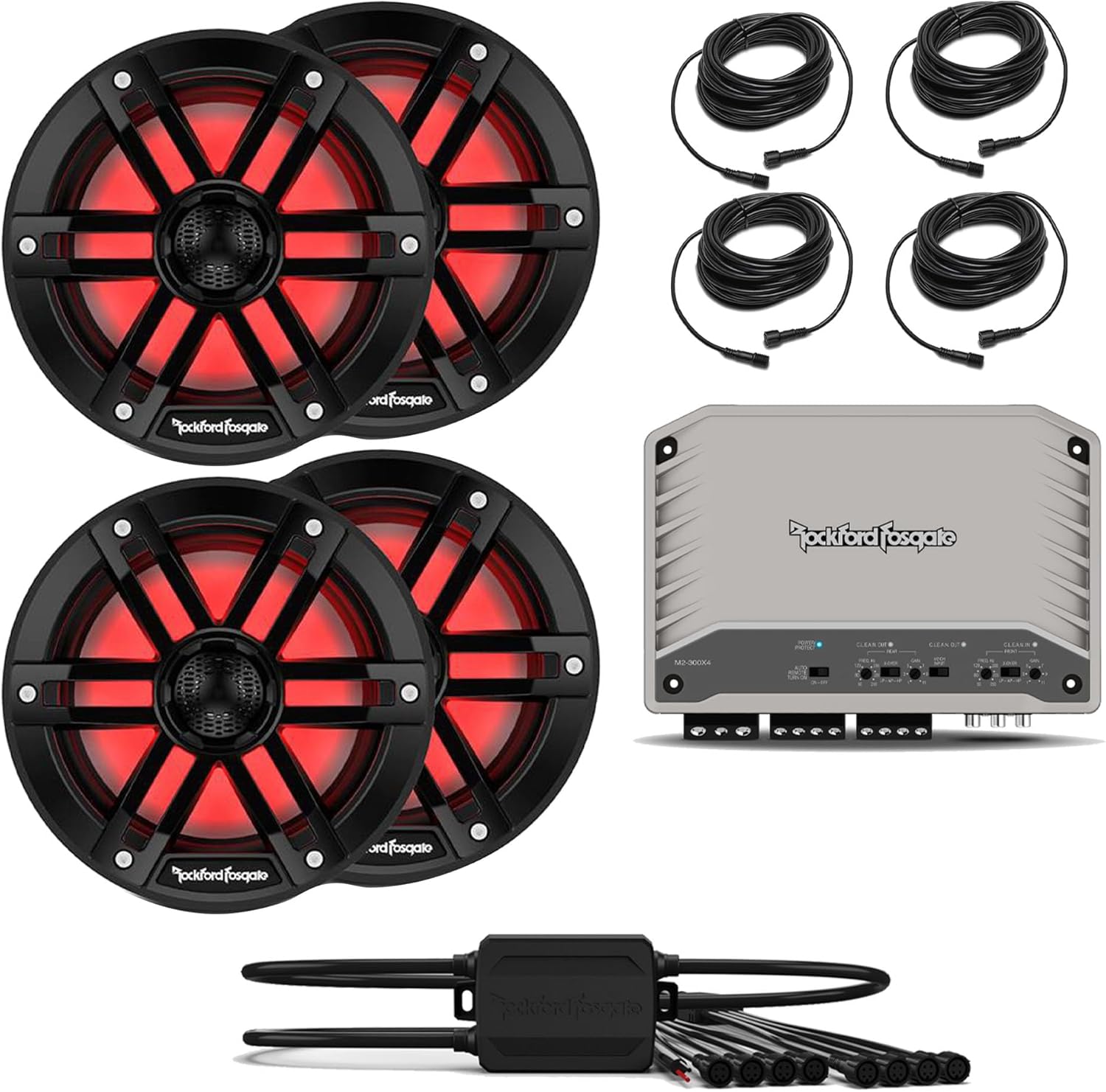 Rockford Fosgate M2-300X4 4 Channel Marine Amplifier with 2 Pairs M1-65B M1 Series 6.5