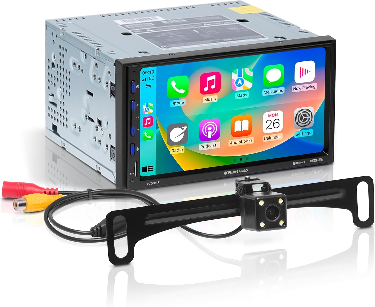 Planet Audio P70CPA-CP Car Stereo - Apple CarPlay, Android Auto, Double Din, 7 Inch Capacitive Touchscreen, Bluetooth, No CD DVD Player, AM/FM Radio Receiver, Backup Camera