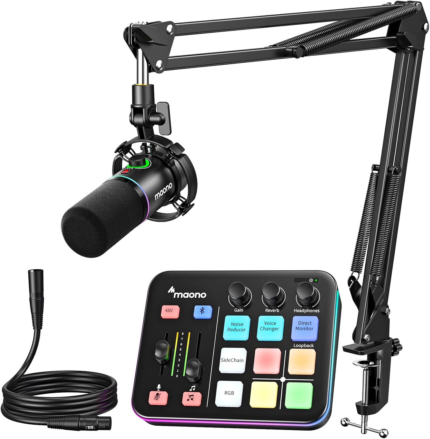 MAONO Gaming Streaming Equipment Bundle: Audio Interface Mixer and XLR Dynamic Mic RGB Noise Reduction Live Streaming Podcasting MaonoCaster PD200XS&G1 NEO