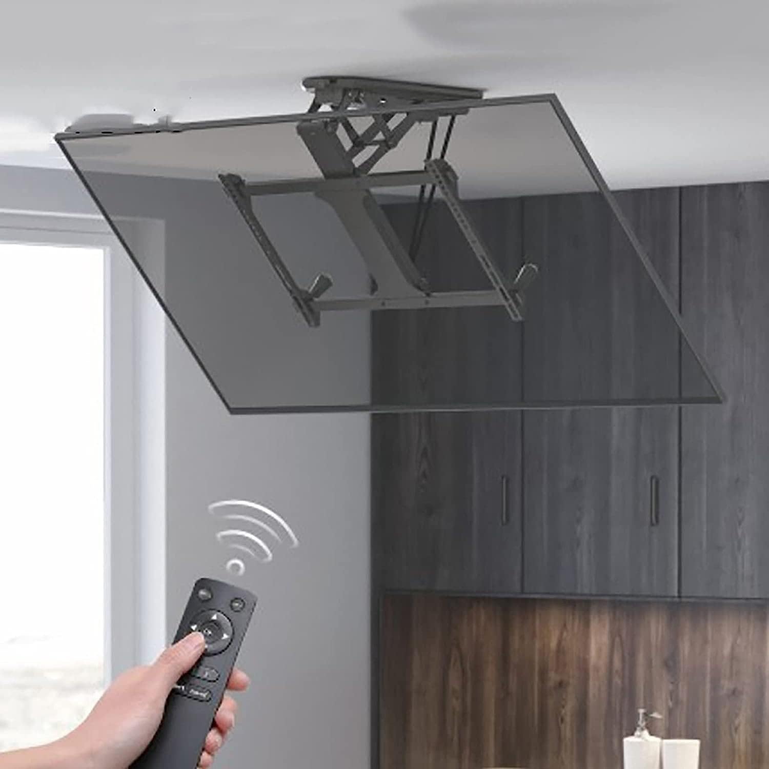 Universal TV Stand TV Wall Mount TV Ceiling Mount, Tilt Motorized TV Bracket with Intelligent Memory Function, 75° Flip Down, Fits 32-70inch Low Profile TVs, Moun