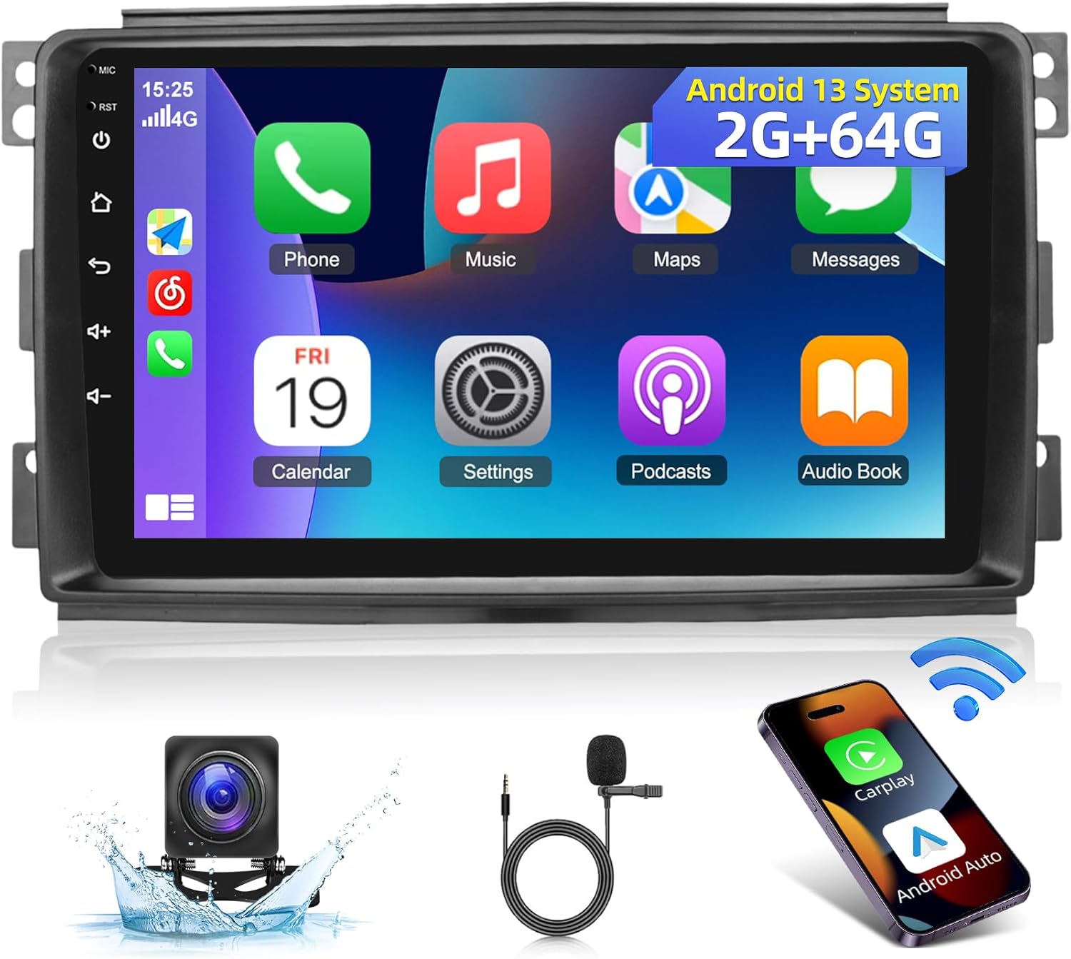 [2G+64G] Car Radio for Mercedes Benz Smart Fortwo 2005 2006 2007 2008 2009 2010, 9 inch Android 13 Touch Screen Fortwo Stereo, Carplay/Android Auto/Bluetooth/WiFi + AHD Backup Camera