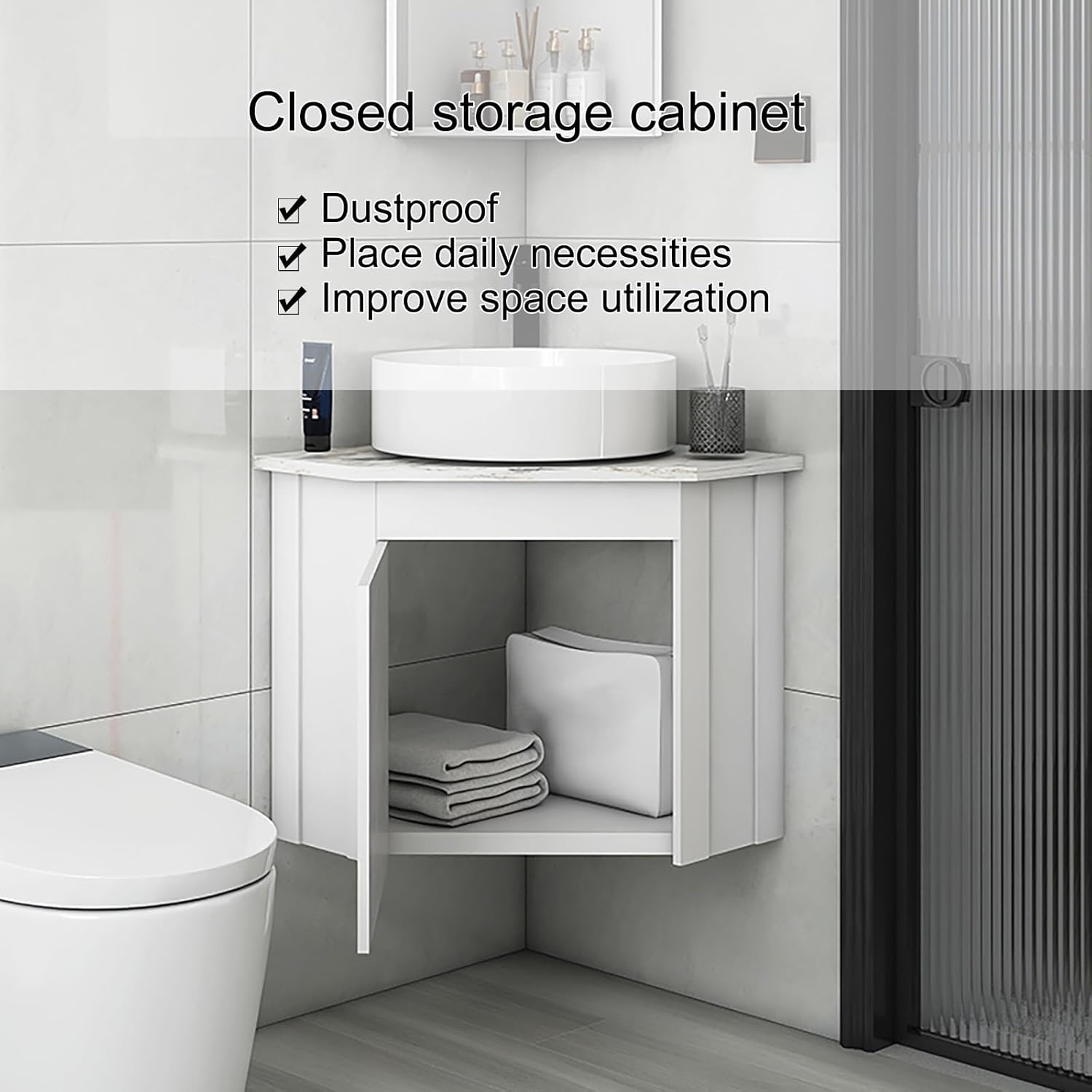 Corner Sink, Heavy-Duty Bathroom Vanity Sink, Corner Wall Mount Bathroom Sink, Pedestal Sink Set with Faucet and Drain, Bathroom Vanity Sink Combo for Small Space(56cm)