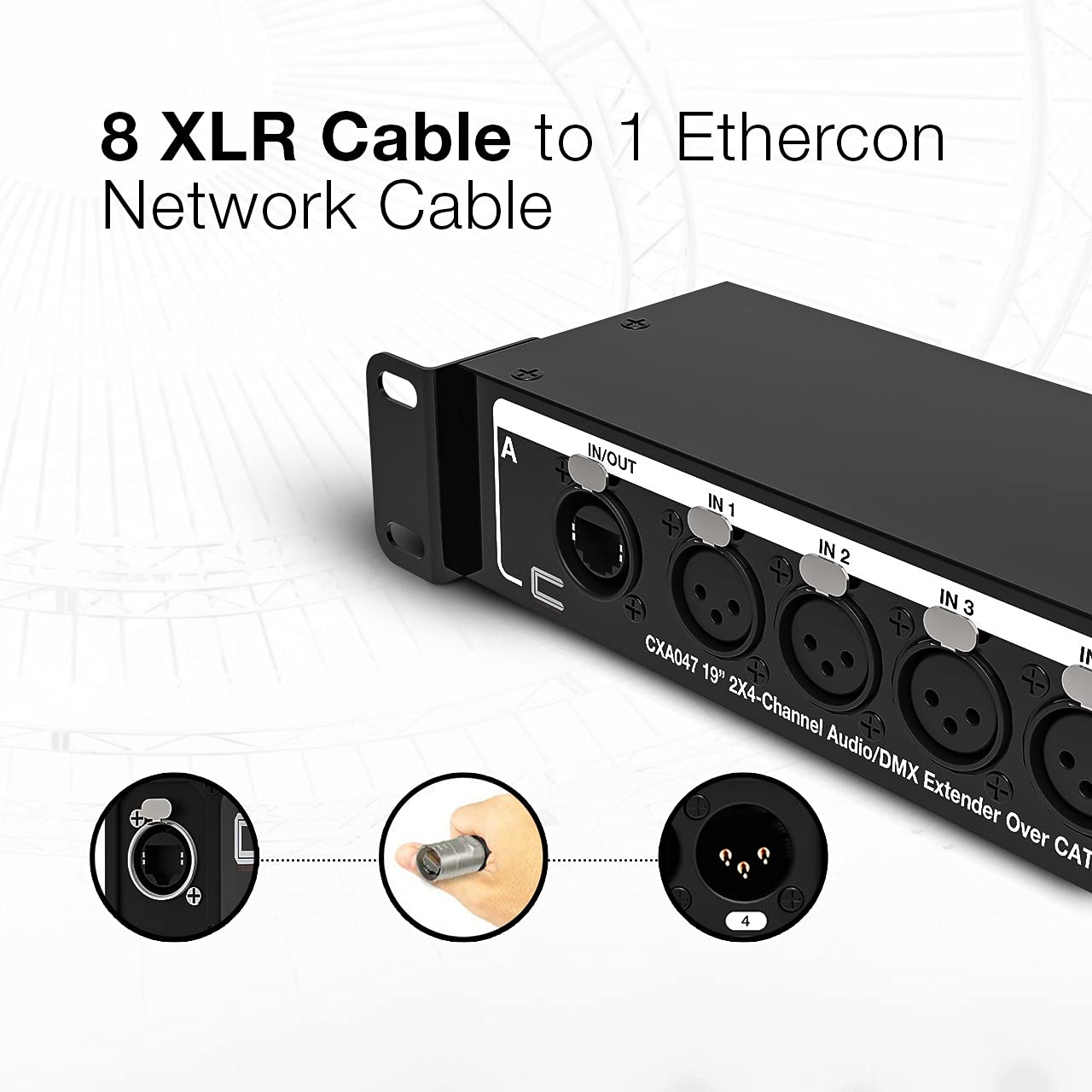 COLUBER CABLE 8 Channel 3-pin XLR Female to Ethercon Network Rackmount Adapter- Double 4 Channel Cat6 Multi Network Snake Receiver- for Live Stage, Home Studio Recording- AES, DMX Channels…