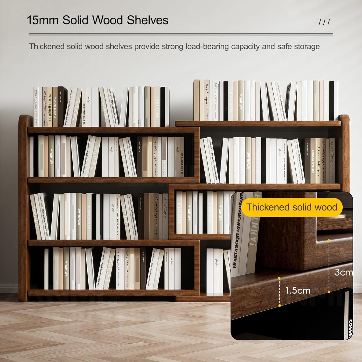 Expandable Convertible Bookcase with Adjustable Width, Storage Organizer Bookshelf Decorative Display Shelf for Office Bedroom Living Room(60-114cm/23.6-44.9in)